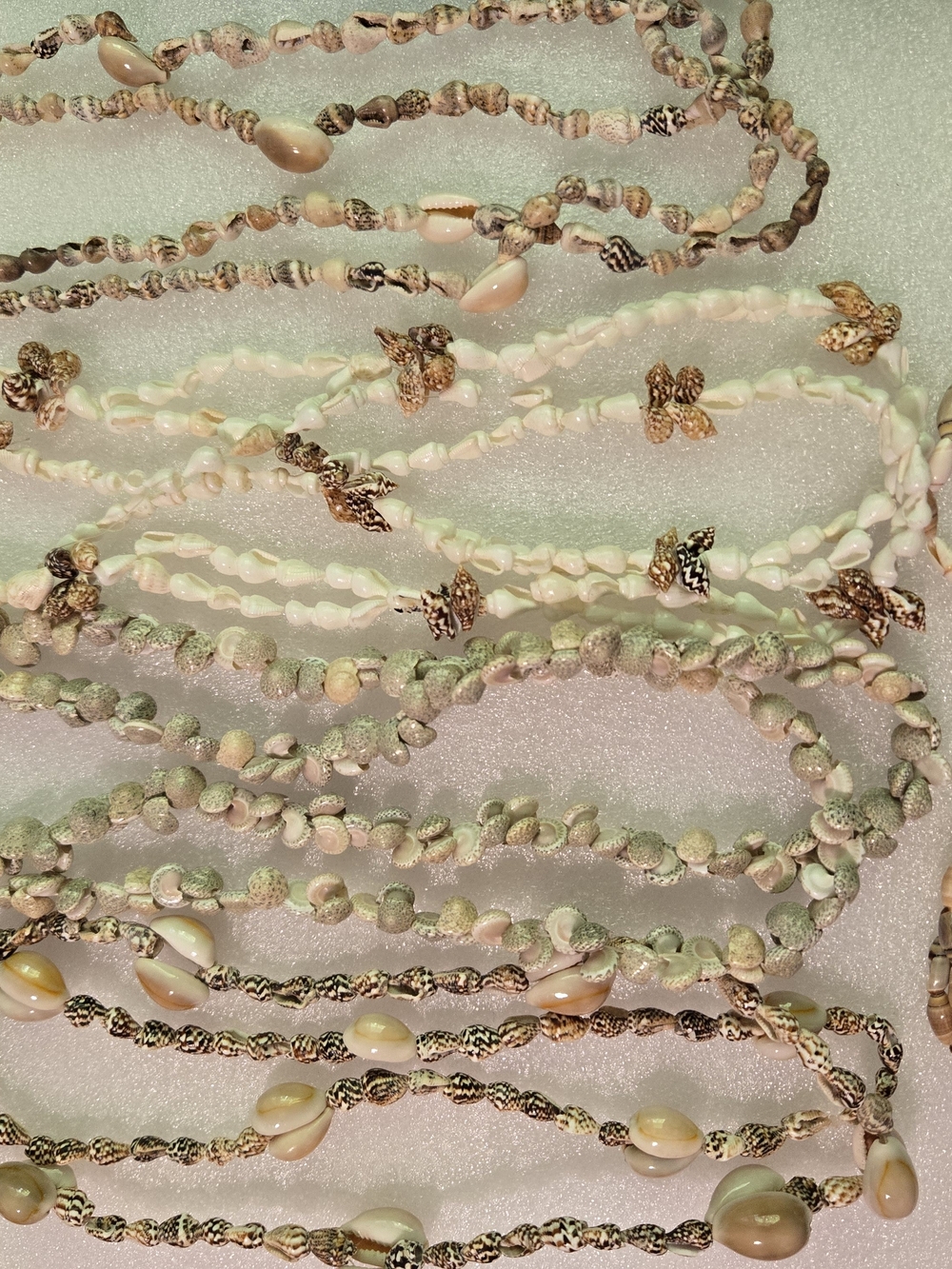 Handmade Shell & Bead Necklace - Pastel Green and Cream